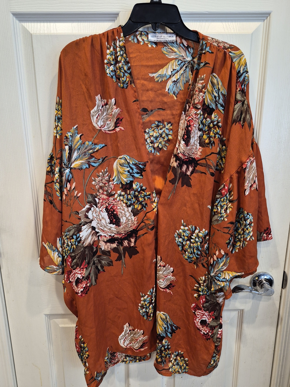 5/25 Rust Floral Open-Front Women's Cardigan Kimono